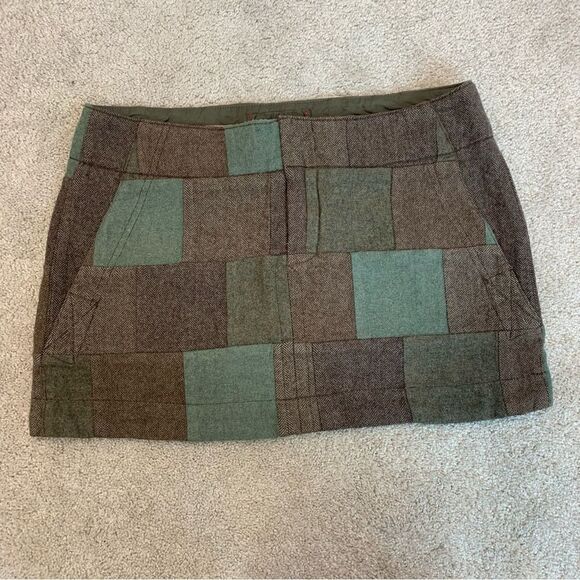 AMERICAN Eagle brown green wool patchwork square print mini skirt Sz 10 - Picture 5 of 11